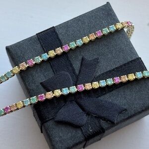 Gold Plated Rainbow Tennis Necklace Multicolor Crystal Dainty Layering Jewelry